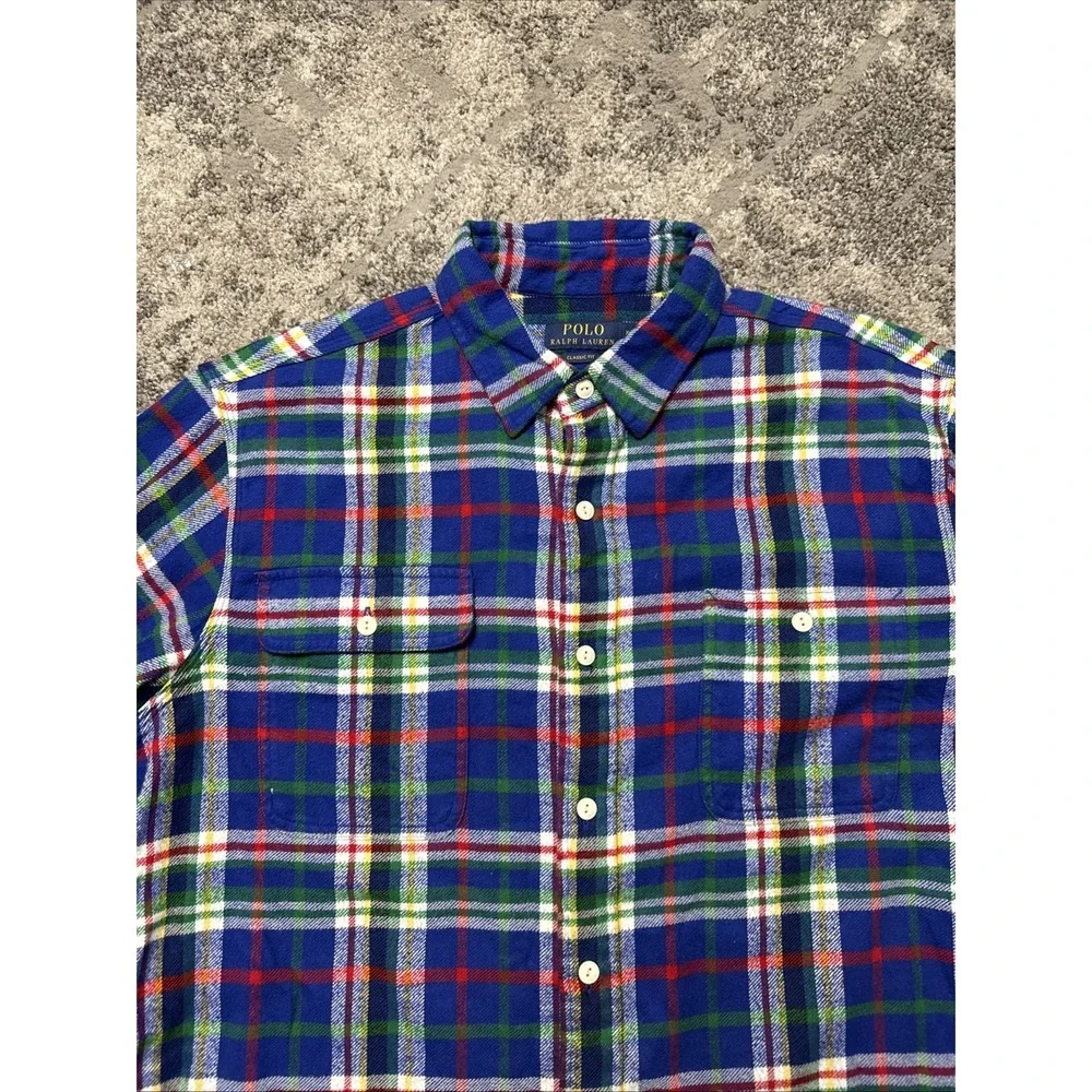Polo Ralph Lauren Men's XL Classic‎ Fit Flannel Shirt Blue Plaid L/S Holiday